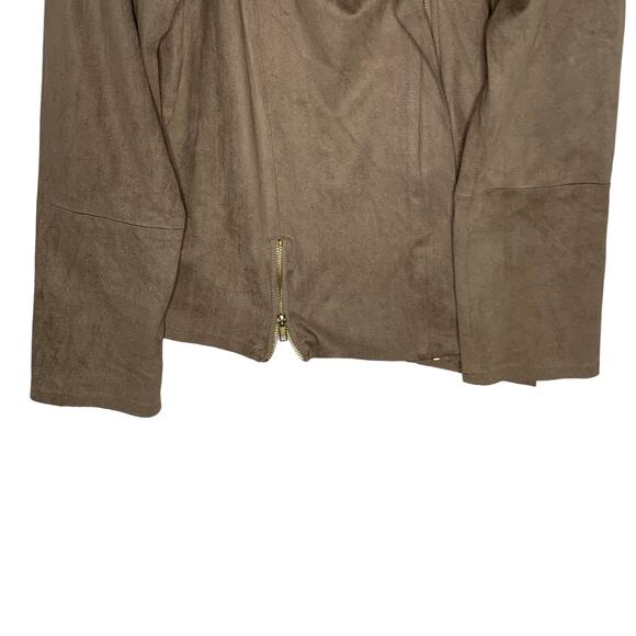 Umgee 1XL Soft Suede Moto Jacket in Mocha Asymmetrical Zip Fitted Draped Collar - Picture 5 of 9